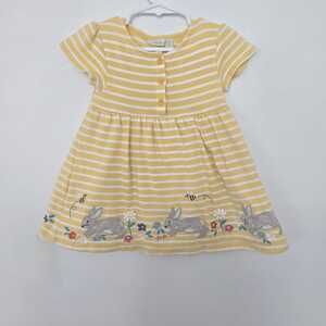 JoJo Maman Bebe Baby Dress 18-24 m Yellow White Stripe Bunny Embroidery Easter